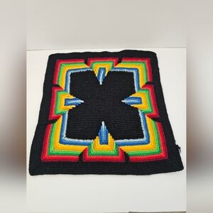 Handmade Boho Modern Crochet Motif – Rainbow & Black